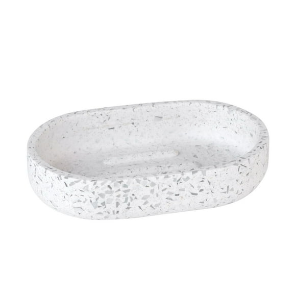 hometrends White Terrazzo Soap Dish, Stone-like soap dish for storing soap in bathroom or kitchen, Stone-like soap dish