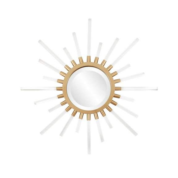 Tyler Dillon Gold Metal and Clear Acrylic Framed Sunburst Wall Mirror 24"D