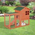 thumbnail image 2 of PawHut Wooden Rabbit Hutch, Weatherproof with Screened Run, Red 48", 2 of 10