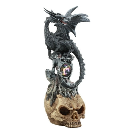- Ebros Azureon Black Dragon Perching On Quartz Tower Alien Skull Statue Home Decor Resin Fantasy Dragon Sculpture