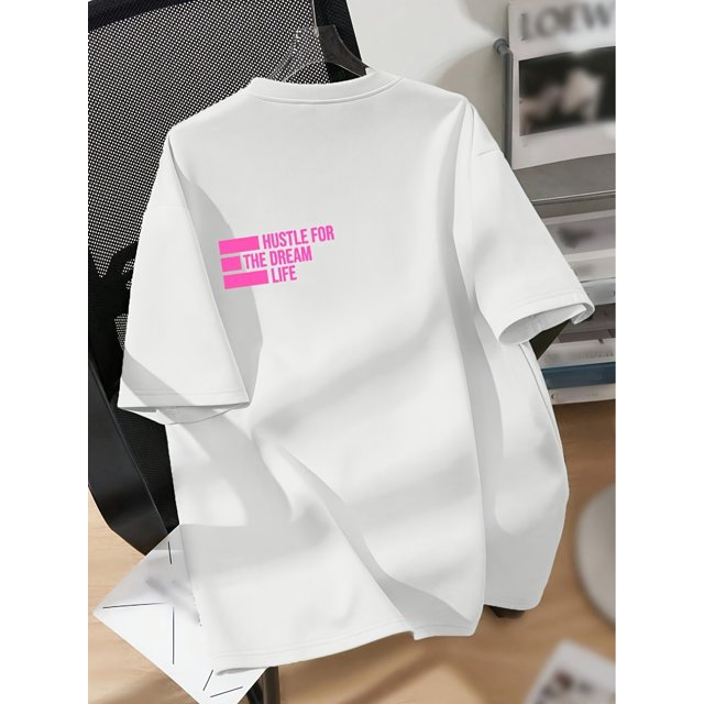 Vibrant Letter Print Drop Shoulder T-Shirt - Short Sleeve, Crew Neck, Casual, Comfortable, Relaxed Fit Top for Spring & Summer - Women's Fashion Clothing, Perfect for Daily Wear