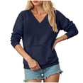 thumbnail image 5 of larppty V Neck Sweatshirt Women Pocket No Hood Oversized Pullover Casual Soft Long Sleeve Tops With Pockets Fall Fashion (Navy, S), 5 of 7