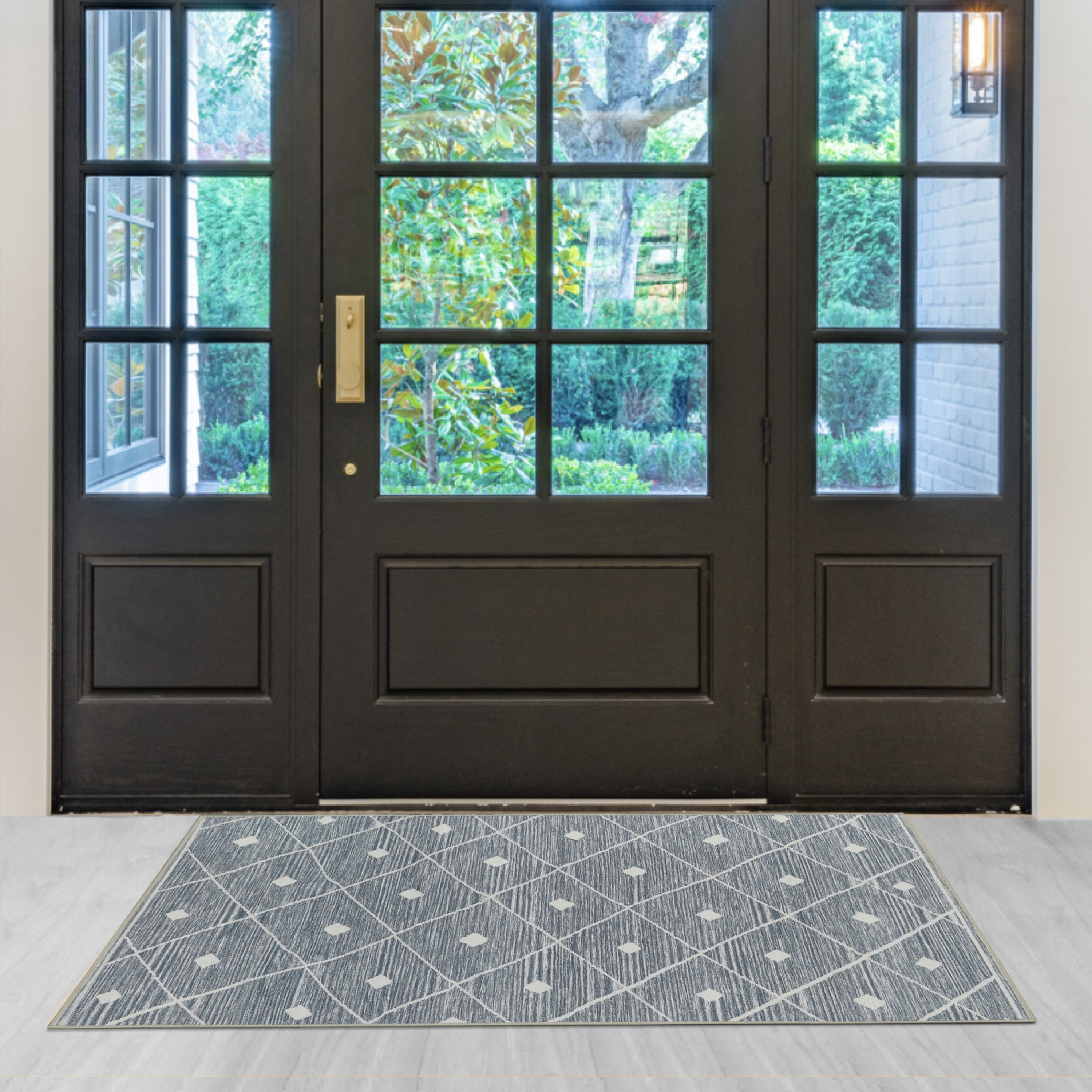Washable Skid-Resistant Accent Rug Geometric Blue/Grey 24" x 48"