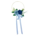 thumbnail image 3 of Corona de flores artificiales de primavera y verano, guirnalda realista para la puerta de entrada del hogar. Azul, 3 of 9