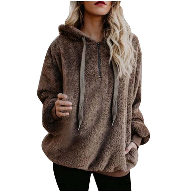 Chandail à Capuche en Molleton Confortable et Chaud pour Femmes avec Poches, Khaki P