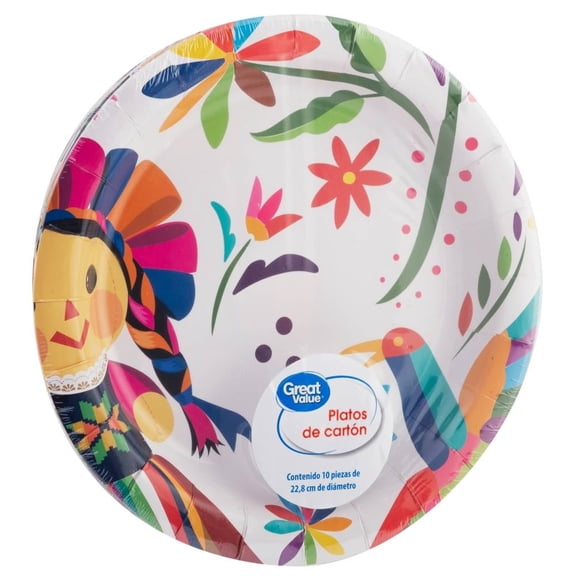 Plato desechable Great Value Muñeca Otomí 10 pzas