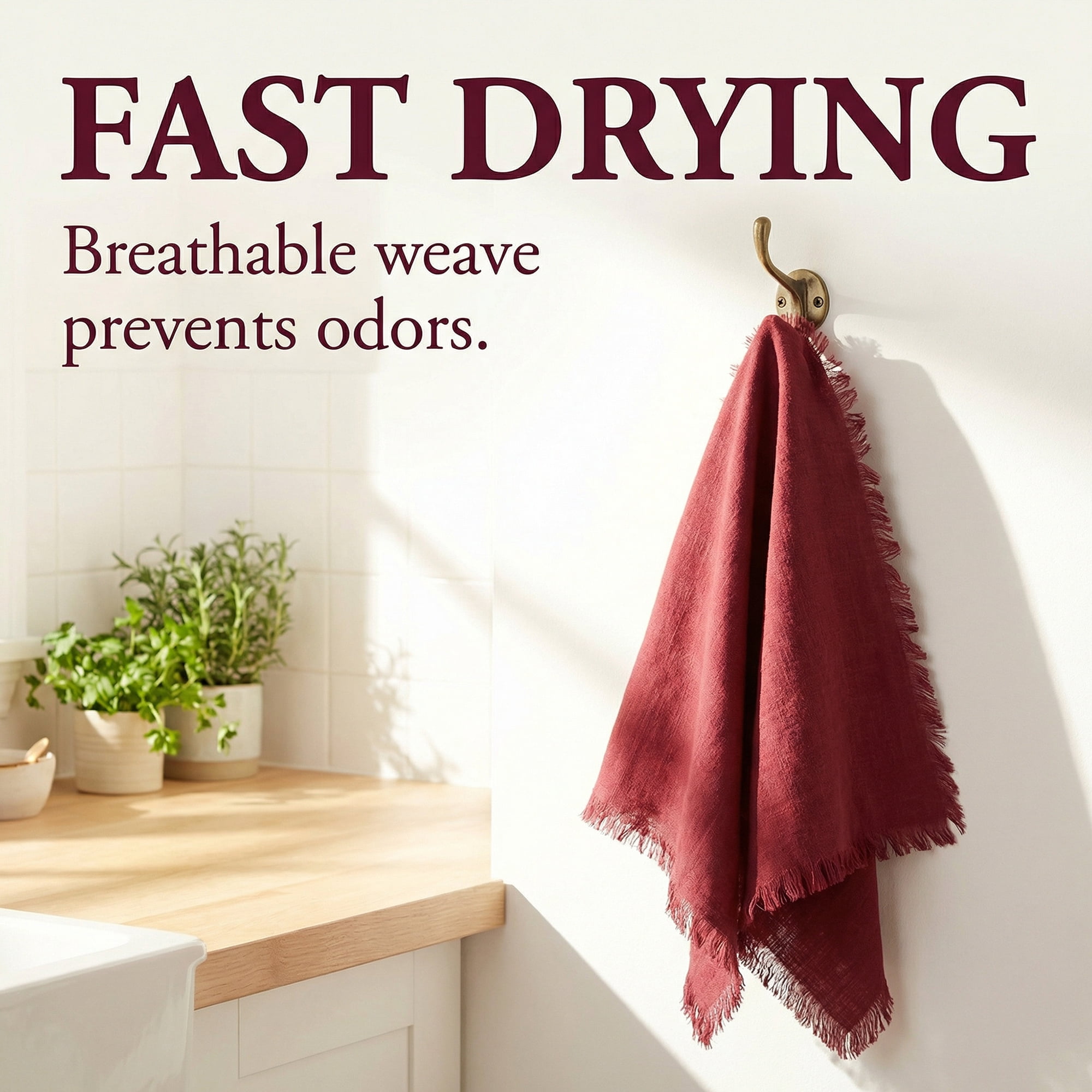 Unique Bargains Cotton Linen Kitchen Towels Claret 4 Pack Claret/Apricot 18" x 18"