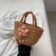 thumbnail image 2 of Xiao Hua Bolso de hombro tejido para mujer, bolso de mano y neceser, elegante bolso de playa de verano, 28 x 11 x 15 cm (caqui)., 2 of 4