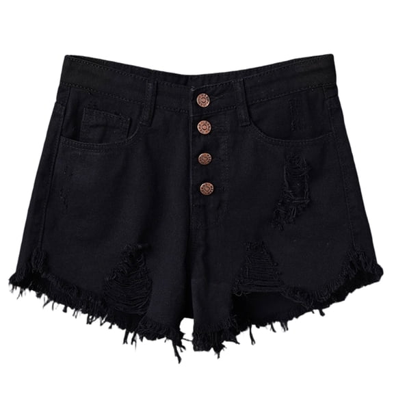 Plcasen Women's Button Down High Rise Frayed Raw Hem Stretchy Denim Shorts