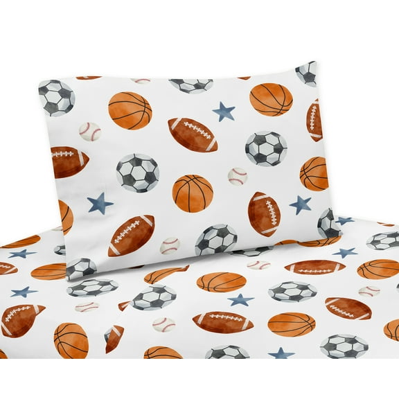 Sweet Jojo Designs Watercolor Sports Theme Boy Twin Size Sheet Set 3 Piece