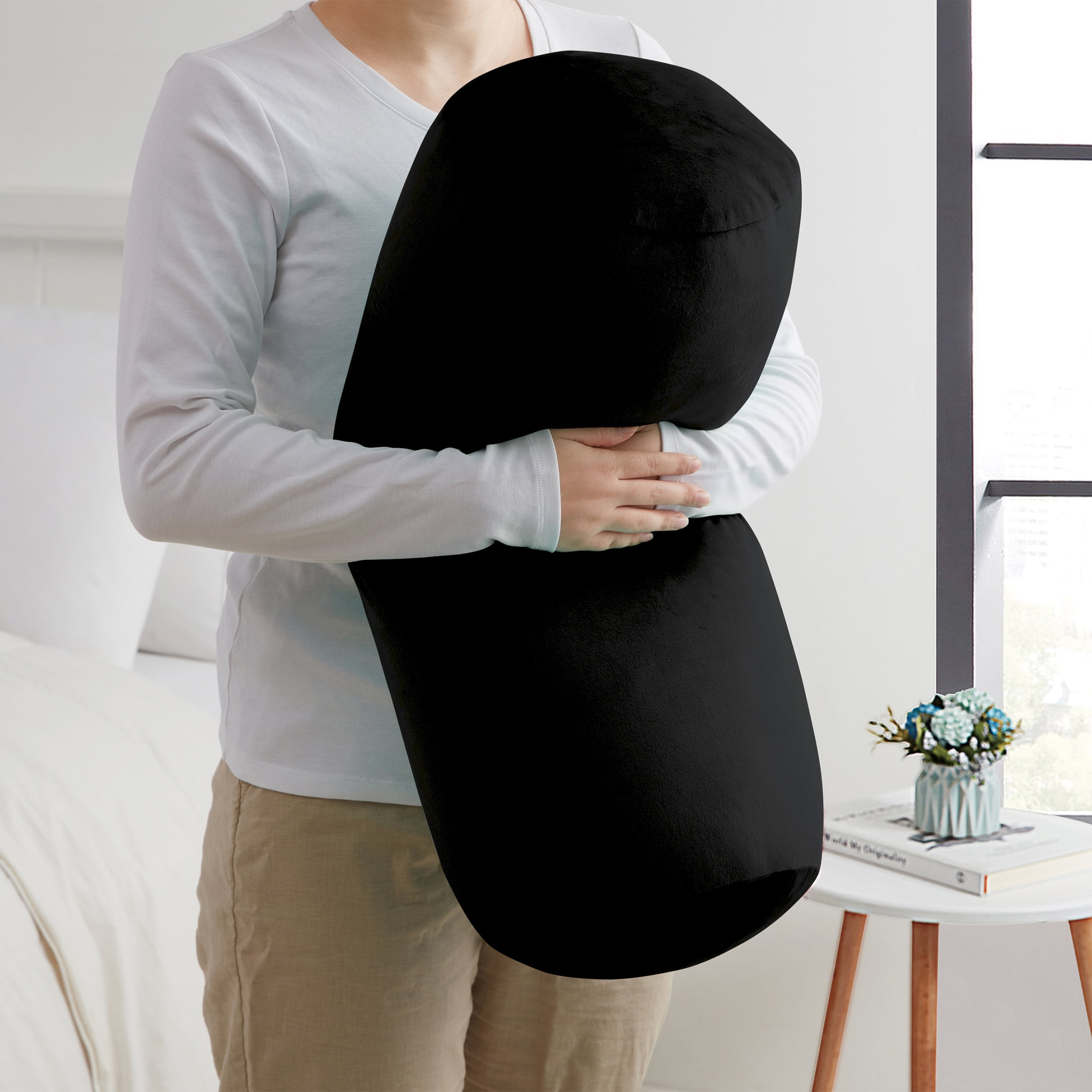 Mainstays 20" x 9" Black Squishy Extra Soft Bolster Decorative Pillow, 1-Pack, for All Ages