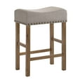 thumbnail image 2 of Tan Linen Counter Stools (Set of 2) - Weathered Oak Legs, 26.5" High, Backless Design for Kitchen Island or Bedroom. Rustic & Elegant., 2 of 6
