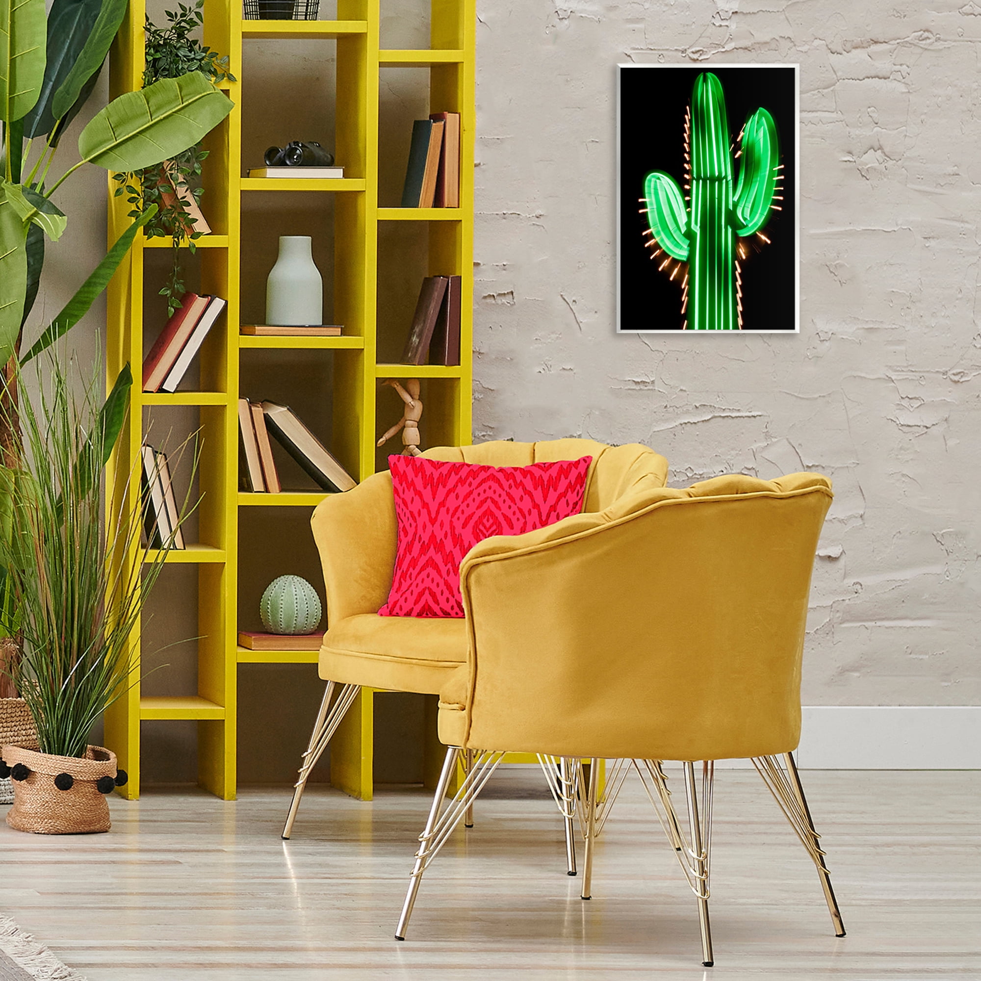 Stupell Industries Neon Lights Cactus Botanical & Floral Painting Unframed Art Print Wall Art, 13 x 19