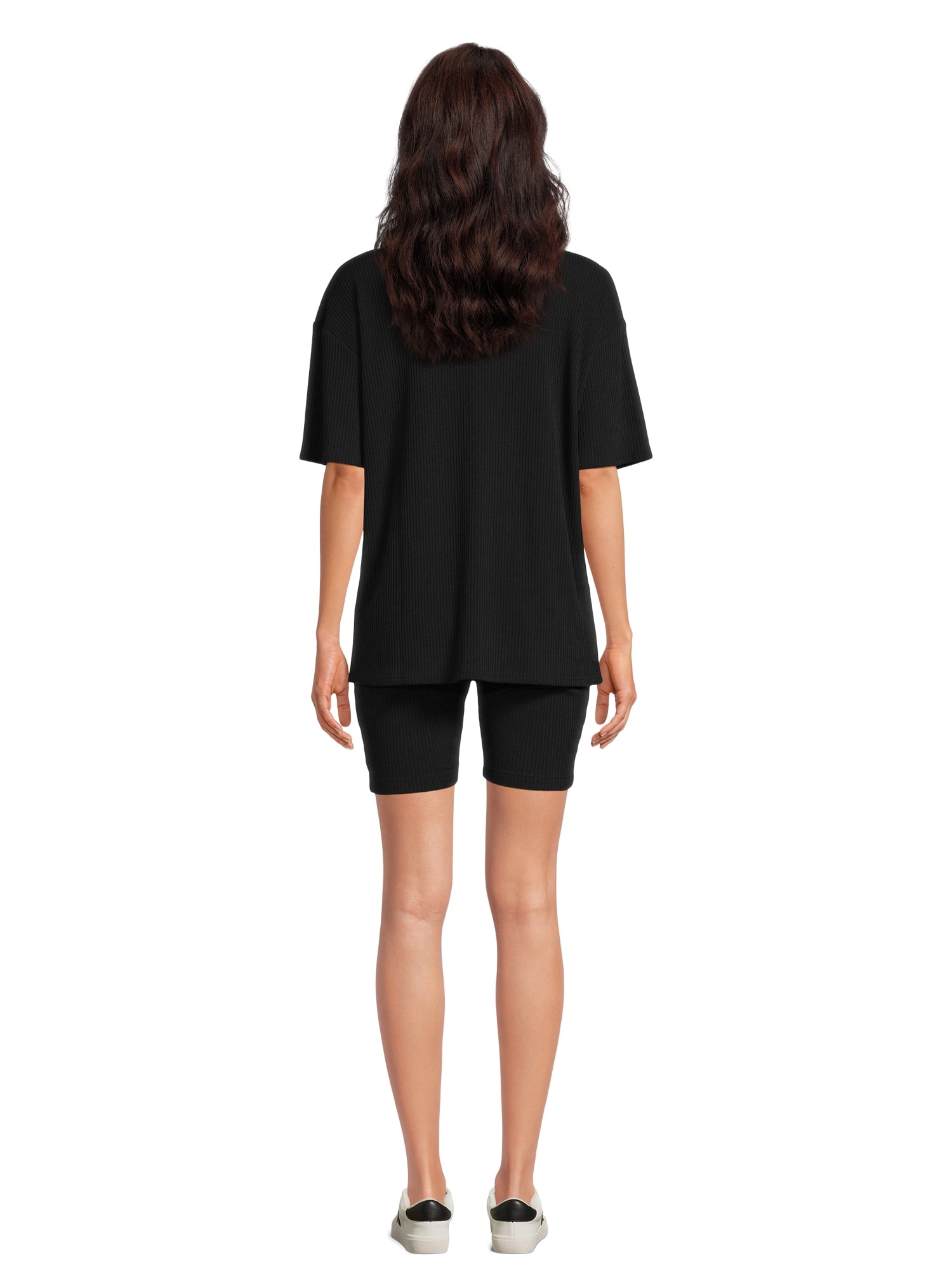 Lissome Women's Oversize Hacci Ribbed Tee and Bike Shorts Lounge Set, 2-Piece, Sizes S-4X