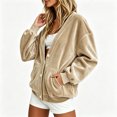 thumbnail image 5 of Stralyhd Thermal Fleece V Neck Open Coat Women Oversized Sweatshirt Daily Work Tops Fashion Early Winter Outfits Cardigans with Patch Pockets Khaki XXL, 5 of 5