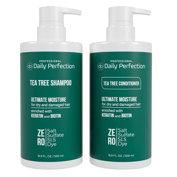 Moisturize & Refresh Your Hair. Tea-Tree Shampoo and Conditioner with Biotin and Keratin. Gentle Professional Formula for Hydrated, Healthy Hair