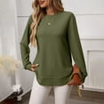 thumbnail image 6 of Holzkary Women's Crew Neck Long Sleeve Shirts Waffle Knit Loose Tops Basic Tees 2025 Casual Comfy Fall Outfits Clothes Side Split Basic Loose Tops 2025 Crew Neck Tops A Little Run Big Green Xxl, 6 of 8