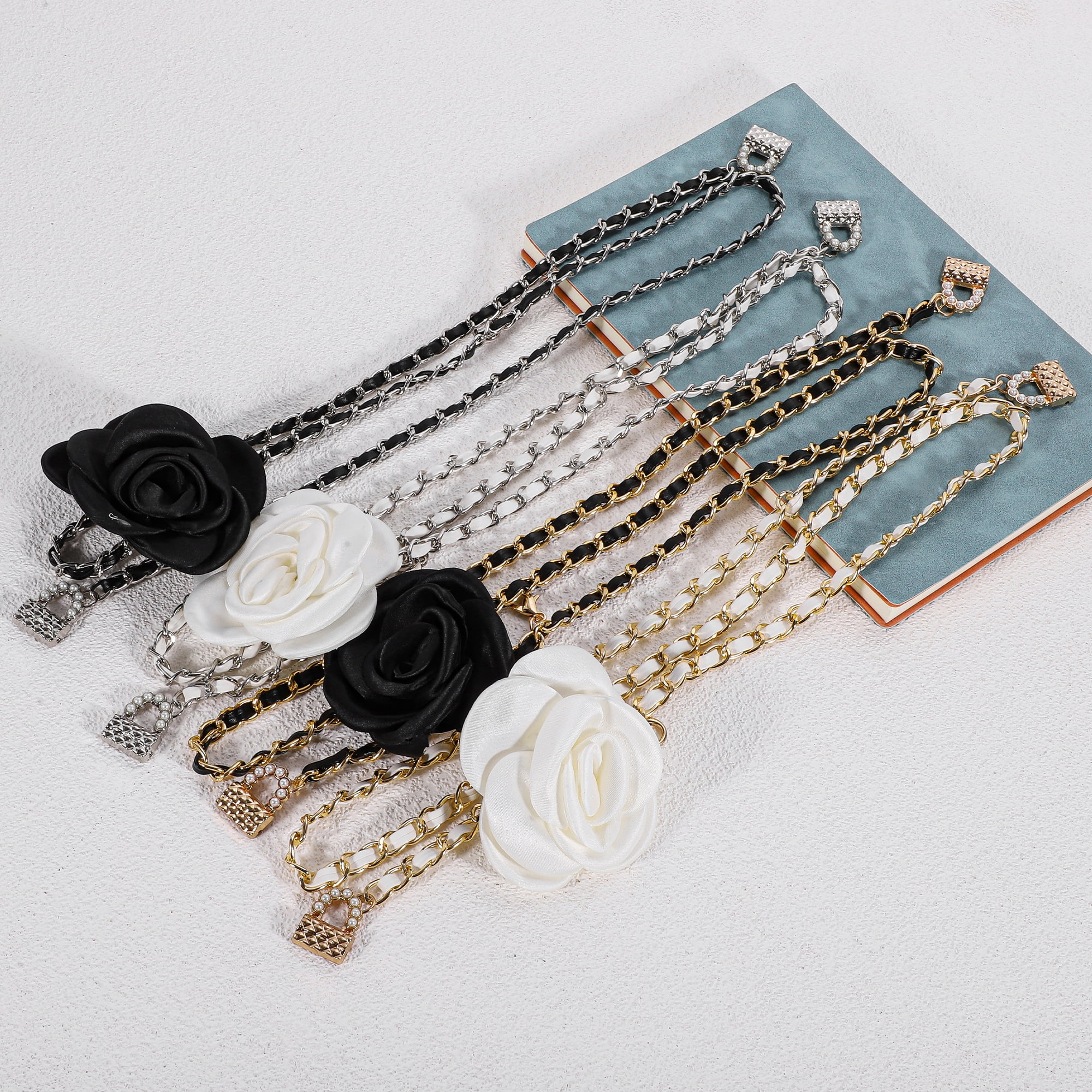 Unique Bargains Flower Adjustable Waist Belt with Adjustable Clasp Design Gold Tone, Black