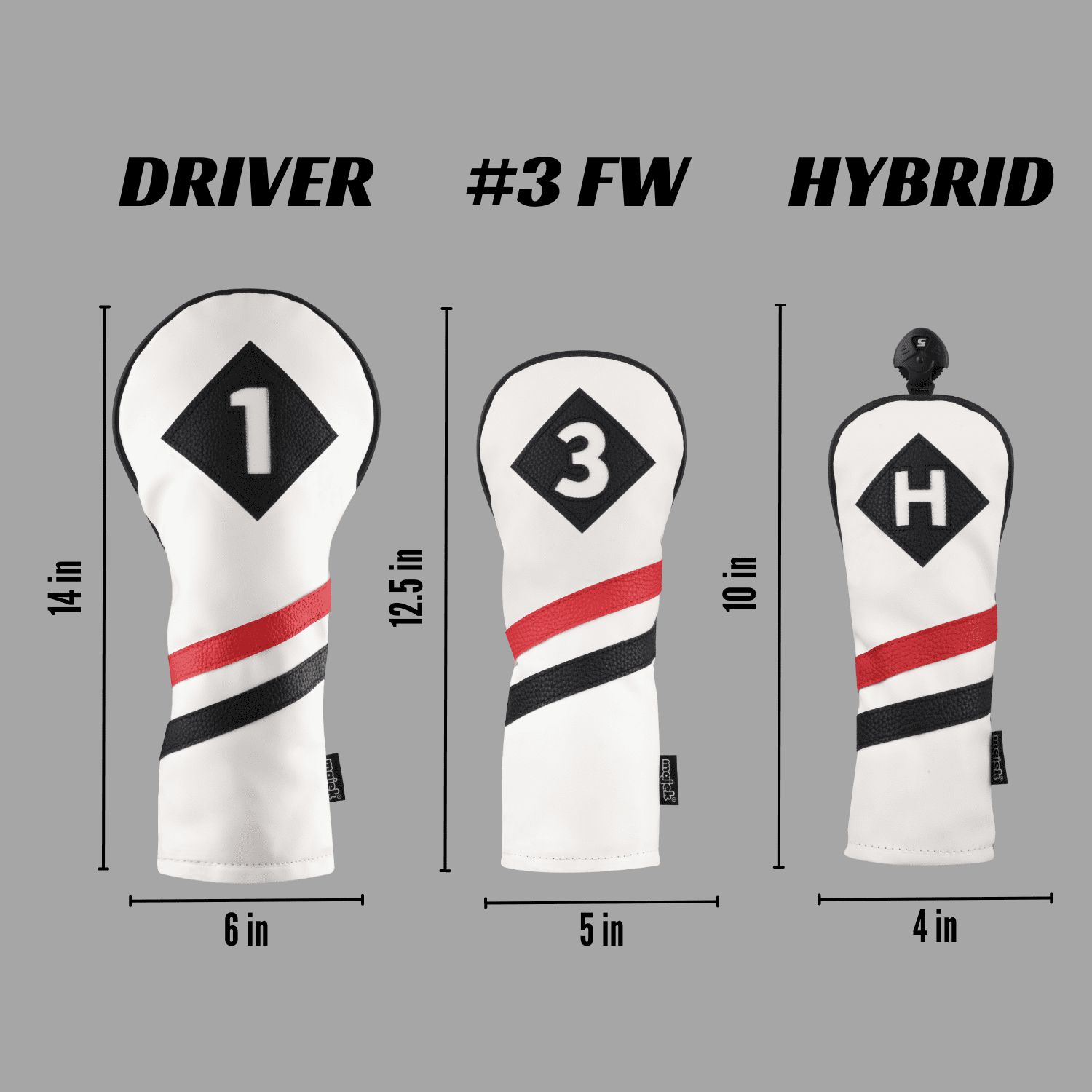 Majek Retro Golf Headcovers White Red and Black Vintage Leather Style 1 3 H Driver Fairway Wood and Hybrid Head Cover Classic Look