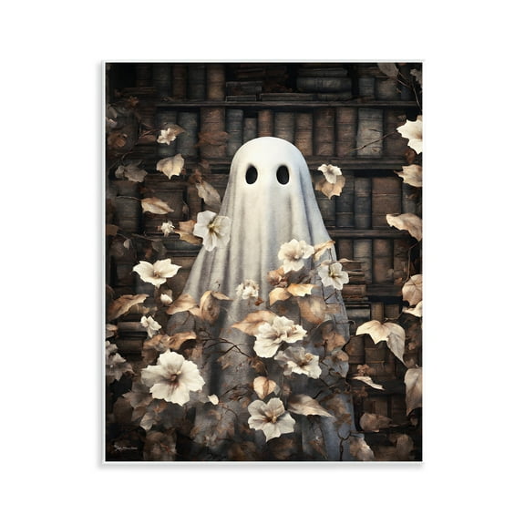 Stupell Industries Bookish Ghost & Flowers Holiday Painting Unframed Art Print Wall Art, 11 x 14
