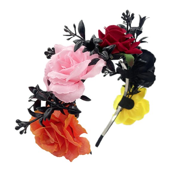 GTEYOIJN Women Rose Flowers Hairband Branch Wedding Wreath Headband Mexican Halloween Wedding Festival Headpiece Z Hair Bandanas for Women