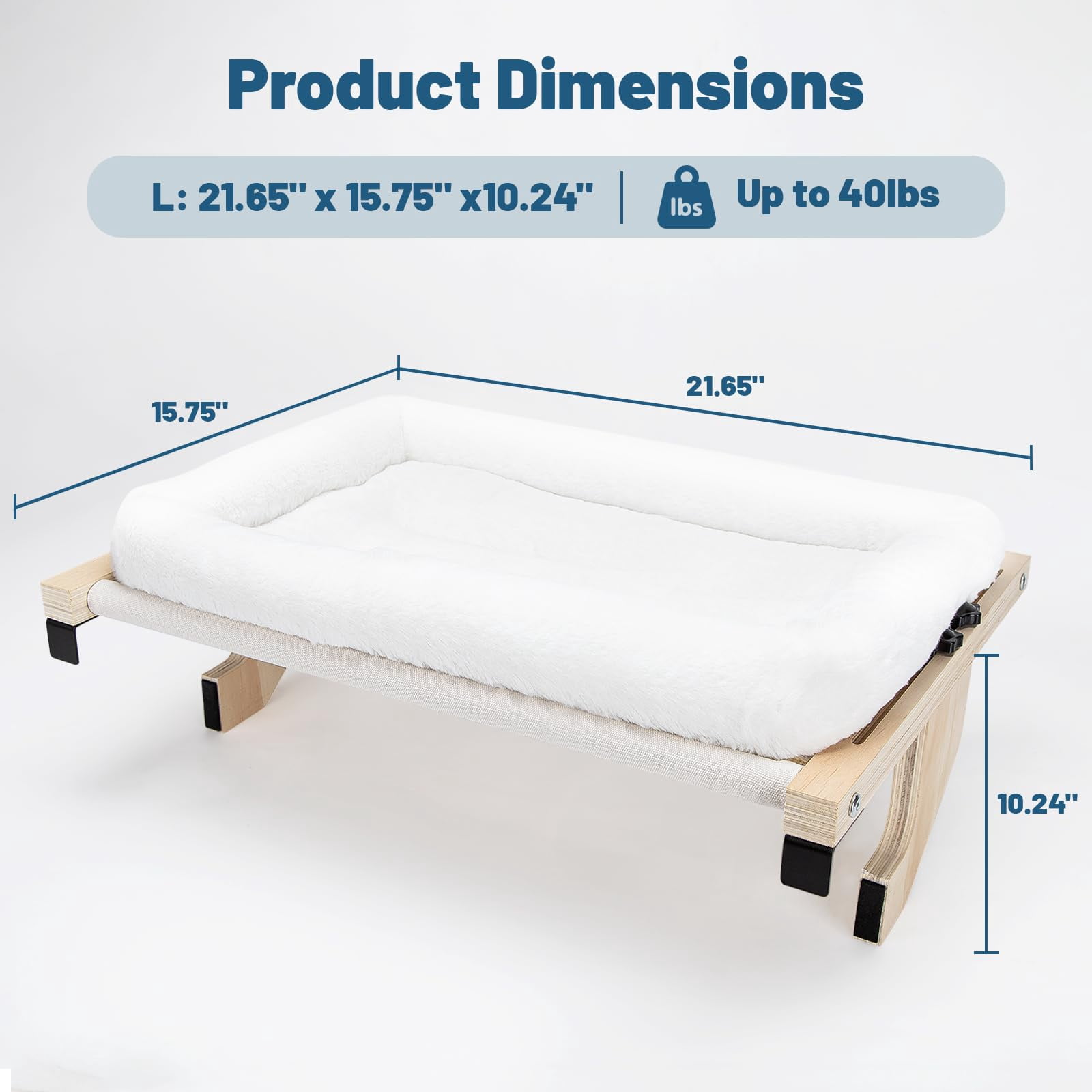 Cat Sill Window Perch - Pine Frame  Soft Rabbit Cushion Tool-free Adjustment Supports 50 Lbs (large-white)