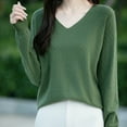thumbnail image 6 of Ahdbta Women's Sweaters Sexy V-Neck Long Sleeve Casual Pullover Tops Solid Color Fall Winter Warm Comfort Knitted Sweaters, 6 of 6