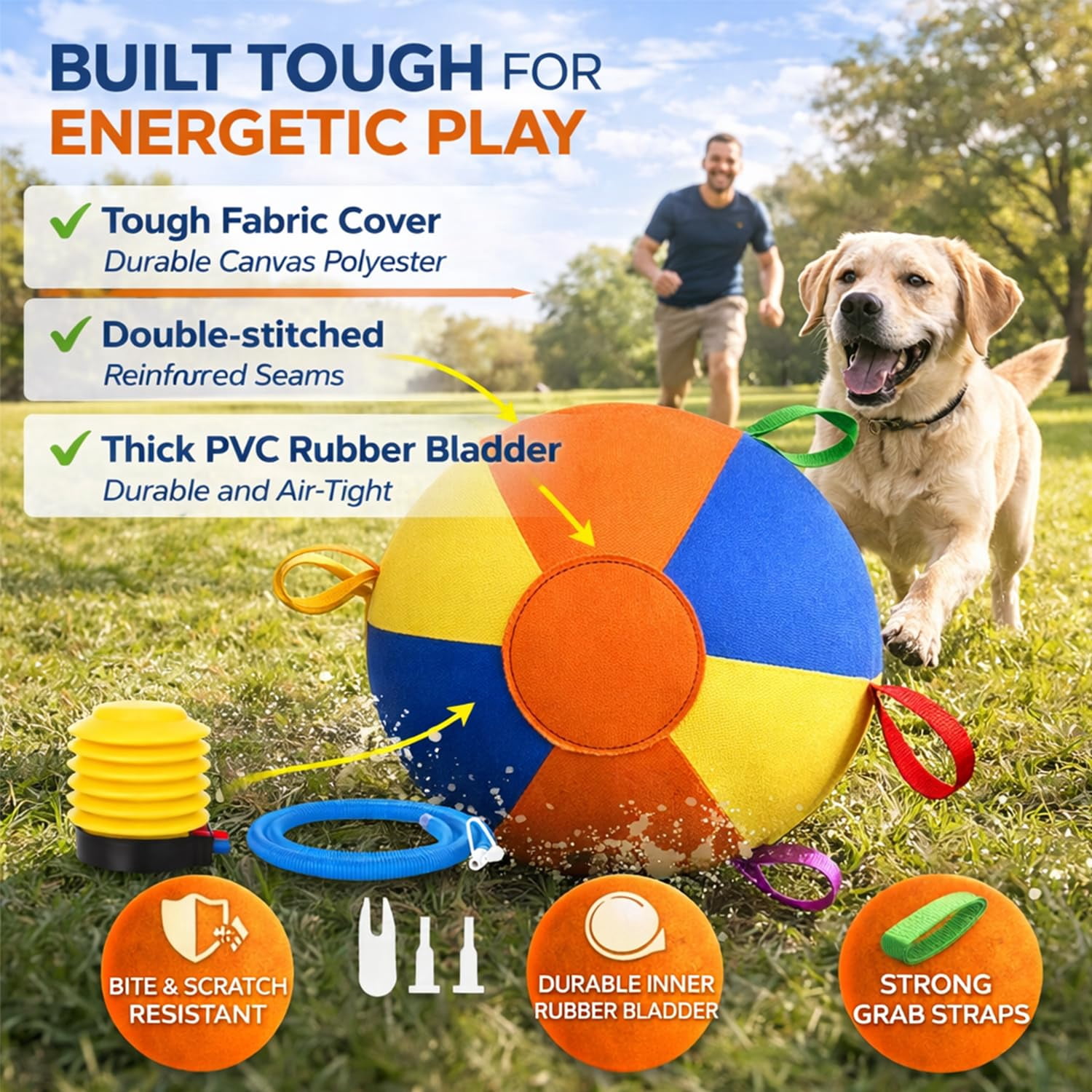 Calming Jumbo Ball for Dogs, Giant Interactive Dog Ball with Straps, Durable Inflatable Exercise Toy for Boredom Relief, Training, Outdoor Play and Energy Release