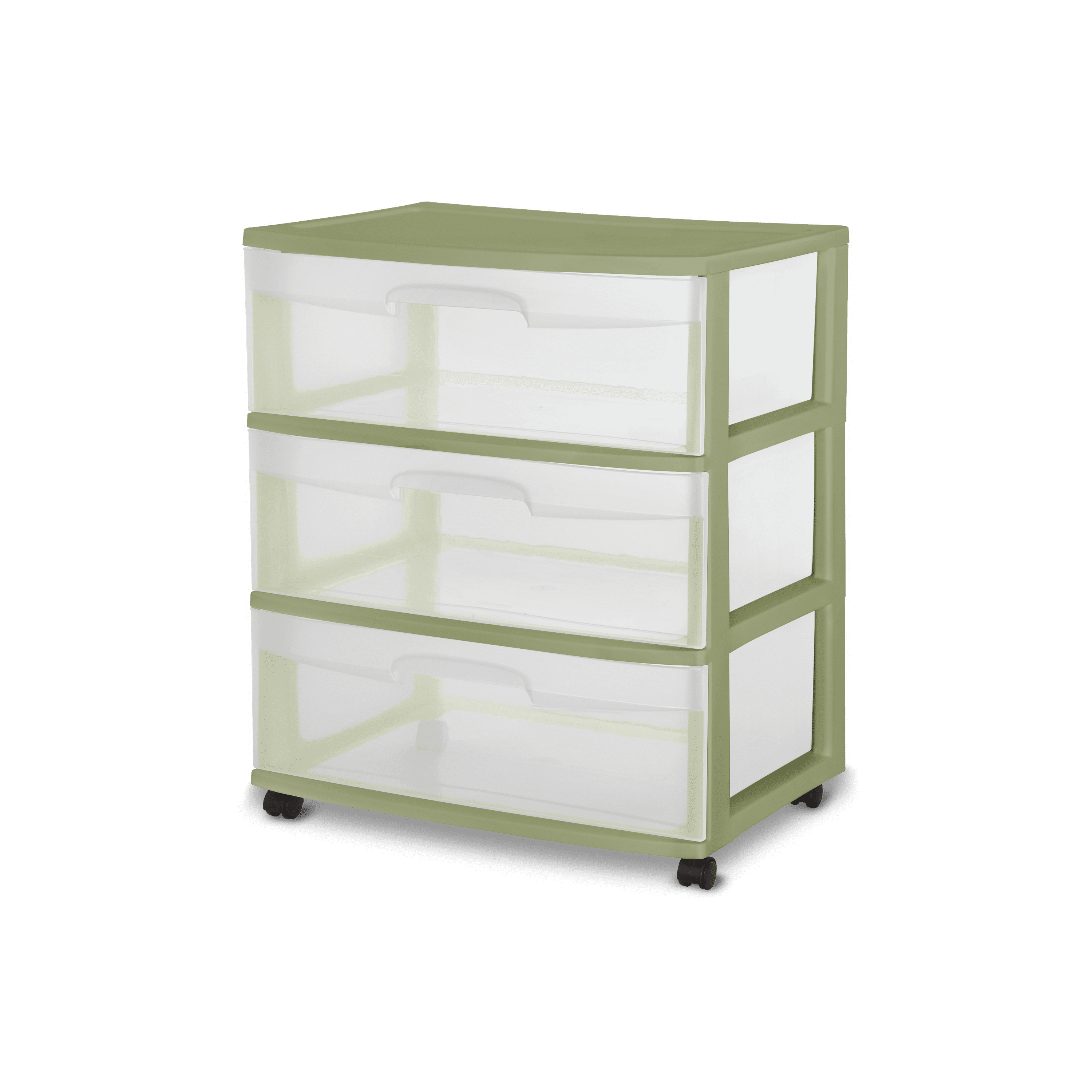 STERILITE 3 DRAWER WIDE CART-SAGE LEGUME, C-THRU W/SAGE LEGUME FRM&CVR