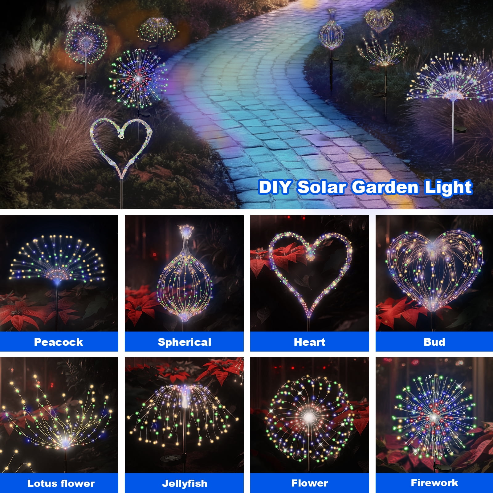 Solar Garden Stake Lights Firework, Outdoor Solar Lights With DIY Bendable Copper Wire, 6PCS Yard Decrations Waterproof for Outdoor Decor, Garden Decor, Outside Patio Decor, Chiristmas Decor