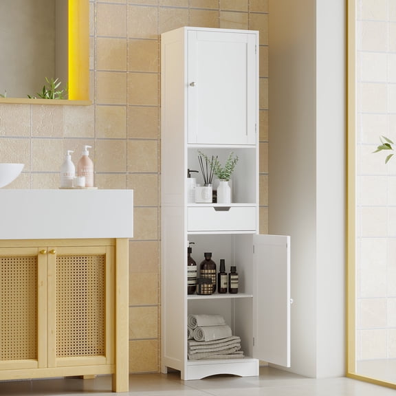 Tall Bathroom Cabinet with 2 Doors & 1 Drawer,67" Narrow Bathroom Storage Cabinets with Adjustable Shelves,Bathroom Floor Organizer for Small Spaces,Bathroom