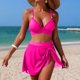 thumbnail image 1 of Trajes de baño para mujer, Trajes de baño para mujer, Traje de baño bikini de tirantes sin espalda de color liso para mujer, Conjunto de bikini con bloques de color y hombros descubiertos, Traje de ba, 1 of 6
