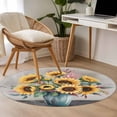 thumbnail image 4 of Sunflowers Round Area Rug 3Ft Washable Small Circle Rugs for Kitchen Entryway, Spring Botanical Yellow Floral Vases Retro Non-Slip Carpet Floor Mats Indoor Outdoor Carpet Runner Aesthetic Home Decor, 4 of 8