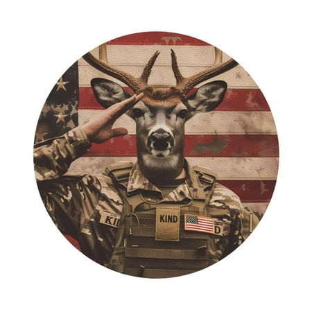 

Cauagu Patriotic Deer Soldier Salute for Round Coaster Drink Coasters Set of 4 Leather Bar Beer Beverage Cup Mat for Drinks for Tabletop Protection & Coffee Table Decor