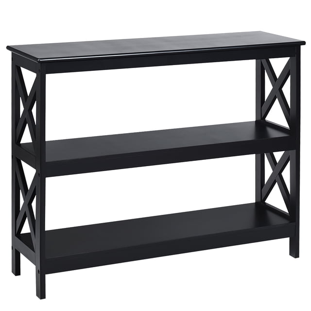 Costway Table Console à 3 Niveaux Étagère à Design en X Table d'Appoint de Sofa avec Tablette Noir