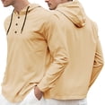 thumbnail image 4 of Seffadzy Men's Solid Color Button Drawstring Long Sleeve Hooded Top Suitable For Outdoor Sports, Travel And Casual Wear_Beige_XL, 4 of 9
