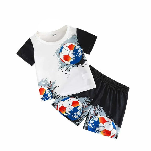 Jamsmile Toddler Boys Outfit Sets Soccer Print Tshirts Shorts Set Summer Casual Sportswear 2 Piece Boys Sports Suits, 9-12 Monthss
