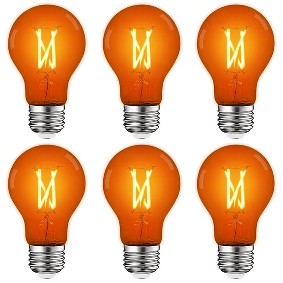 Luxrite A19 Edison LED Orange Light Bulb 4.5W=60W E26 Base Indoor Outdoor Decoration Party Holiday Lighting 6 Pack
