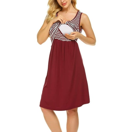 

Women Pregnant Nursing Solid Color Breastfeeding Maternity Dress Mama Sundress Casual Fashion Summer Clothes