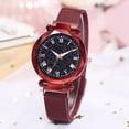 thumbnail image 2 of Montre-bracelet pour Femmes à Cadran Rond avec Chiffres Romains, Bracelet en Alliage de Quartz (Rouge), 2 of 5