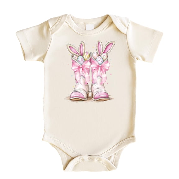 Easter Bunny Ears & Boots Baby Bodysuit for Girls Pink Spring Western One-Piece Natural Bodysuit 12 Months