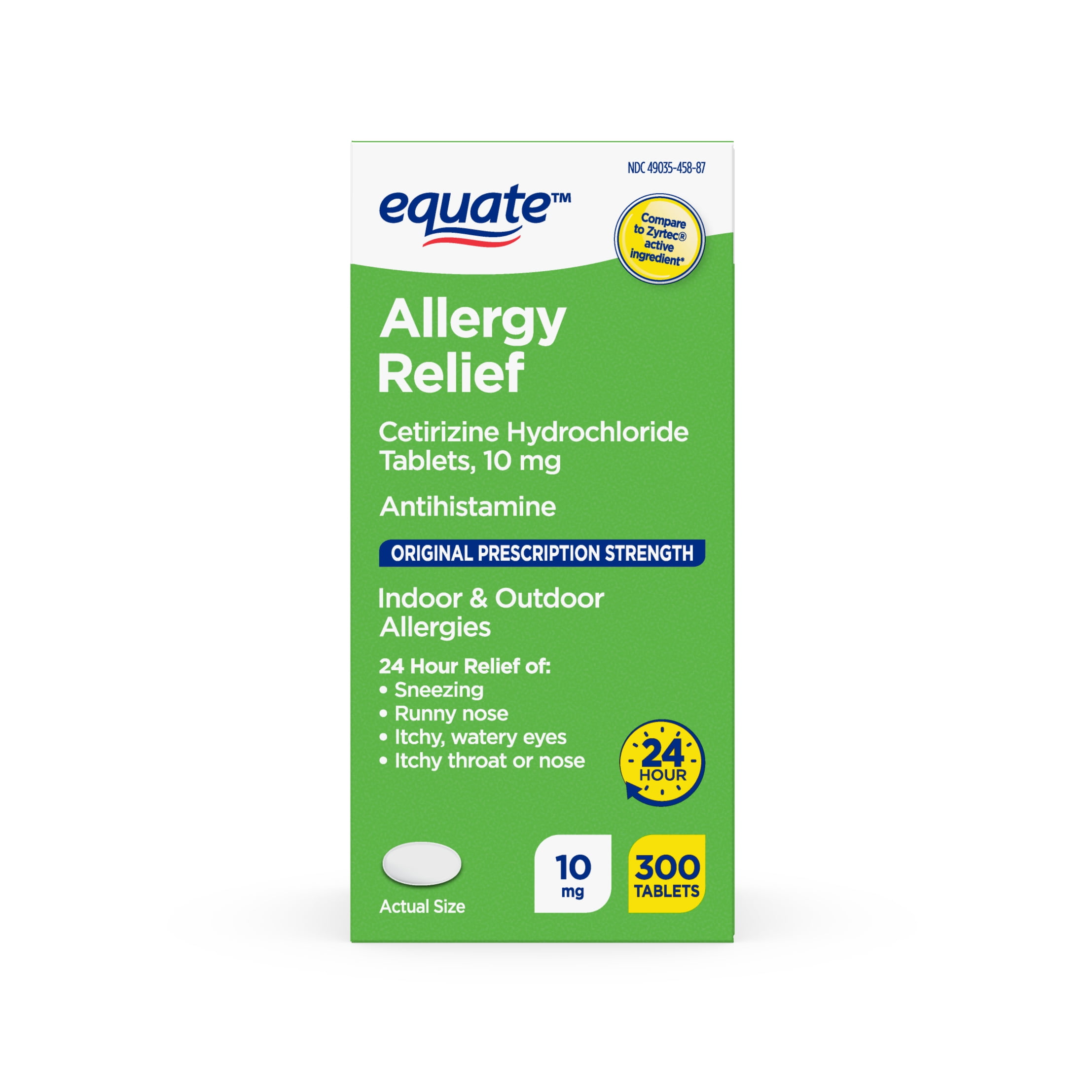 Equate Allergy Relief Cetirizine HCl, 10 mg, Antihistamine ,300 Ct