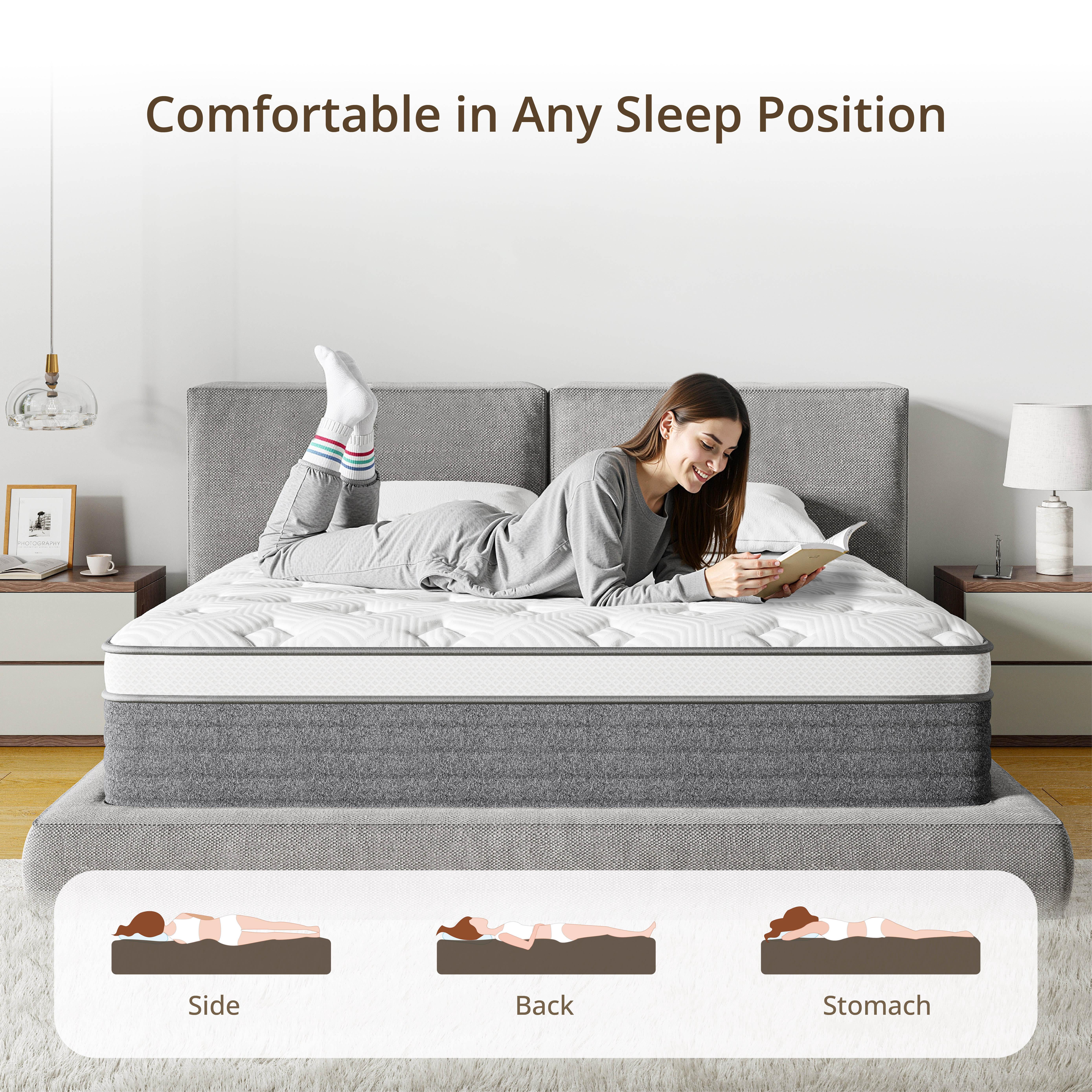 EGOHOME StarryRest Queen Mattress, 12" Hybrid Mattress in a Box, Medium, Gray