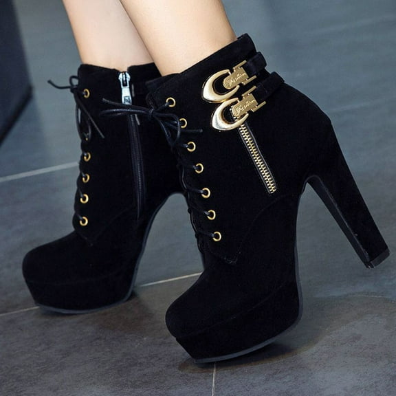 Herrnalise Women's Fashion Square Heel Shoes Waterproof Platform High Heel Booties rollbacks