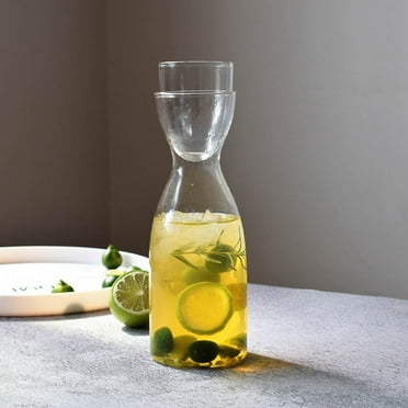 Bedside Water Carafe Set with Tumbler Glass Set for Bathroom Mouth Washer Dispenser Mouth Wash Containers Decanter with Cup Glass Pitcher Bottle Container, Nightstand or Kitchen, 600 ml