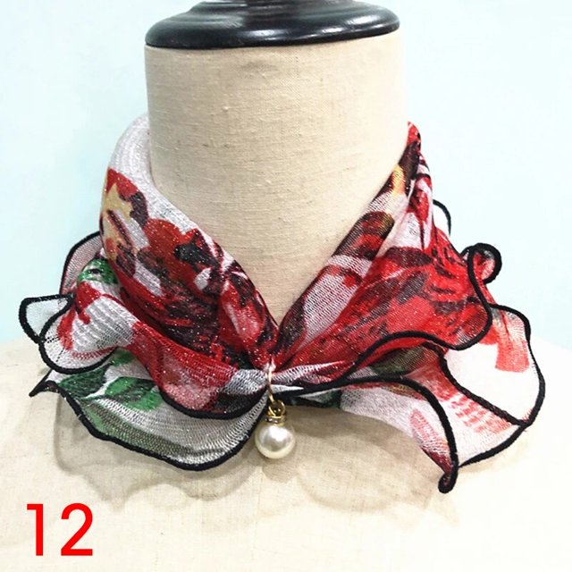 New Fake Pearl Pendant Scarf Necklace Women Printed Lace Neck Collar Chiffon Bib Laides Fashion Jewelry Accessory Gift Scarves