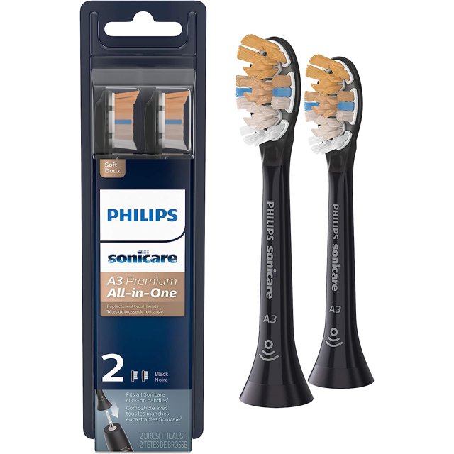 Philips Sonicare Premium All-In-One (A3) Replacement Toothbrush Heads, Hx9092/95, Smart Recognition, Black 2-Pk, 1 Count