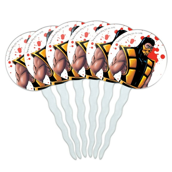 Mortal Kombat Klassic Scorpion Character Cupcake Picks Toppers Decoration Set of 6