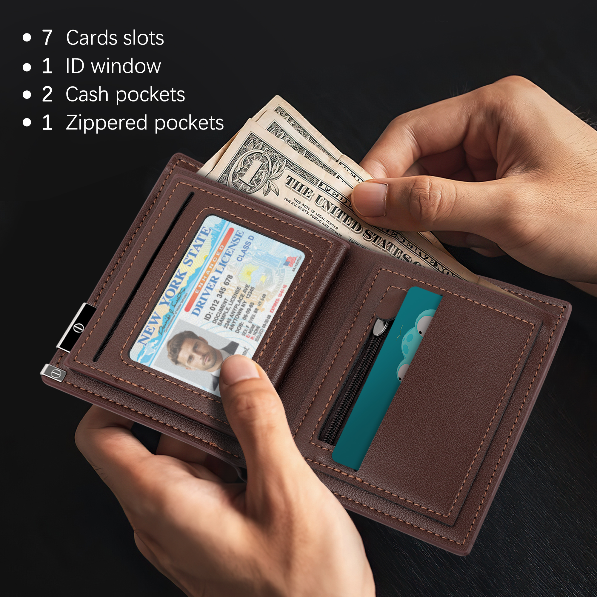 Cshidworld Men's Full Grain Leather Bifold Wallet with RFID Blocking, Brown photo 5