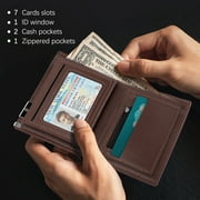Cshidworld Mens Full Grain Leather Wallet – Mens Ultra-Slim RFID Blocking Card Holder – Mens Bifold Wallet – Compact and Durable – 7 Card Slots and 1 ID Window (Coffee)
